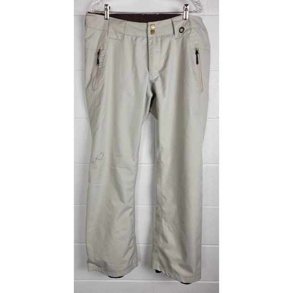 K2 Snow‎ Womens Ski Snoboard Pants Khaki Tan Herringbone Dual Lined Sz Large - Picture 1 of 13